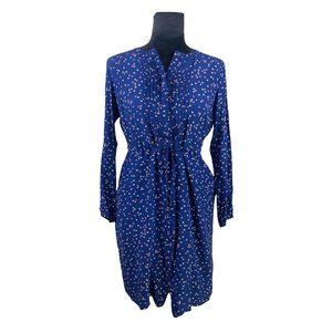 Boden Navy Blue Floral Sheath Dress UK12 US8 Adjustable Front Tie & Button Up